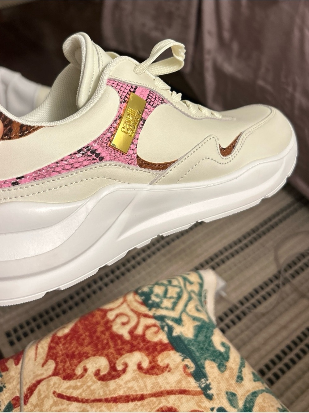 Italy accessible luxury Cavalli class women Cream Pink Sneaker
